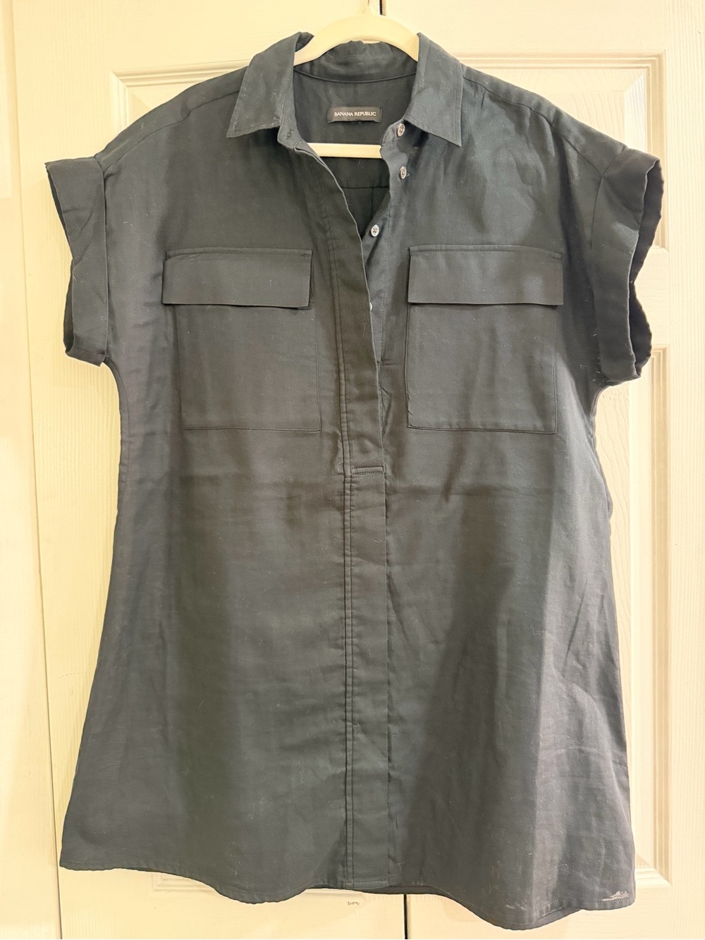 Banana Republic Black Linen Button-Front Shirt Dress